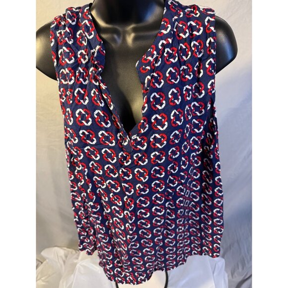 Liz Claiborne Womens Plus Size 1X geometric Top Shirt Blouse Vneck Sleeveless - Picture 1 of 2